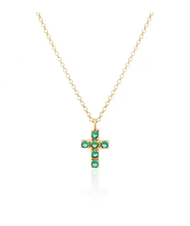 Collares Acabados En Oro^Doña Sol Colgante Cruz Verde Esmeralda