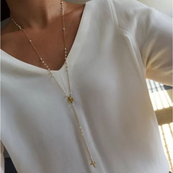 Collares Acabados En Oro | Medallas Acabadas En Oro^Doña Sol Collar Rosario Perlas