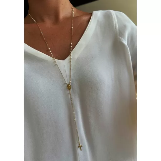 Collares Acabados En Oro | Medallas Acabadas En Oro^Doña Sol Collar Rosario Perlas