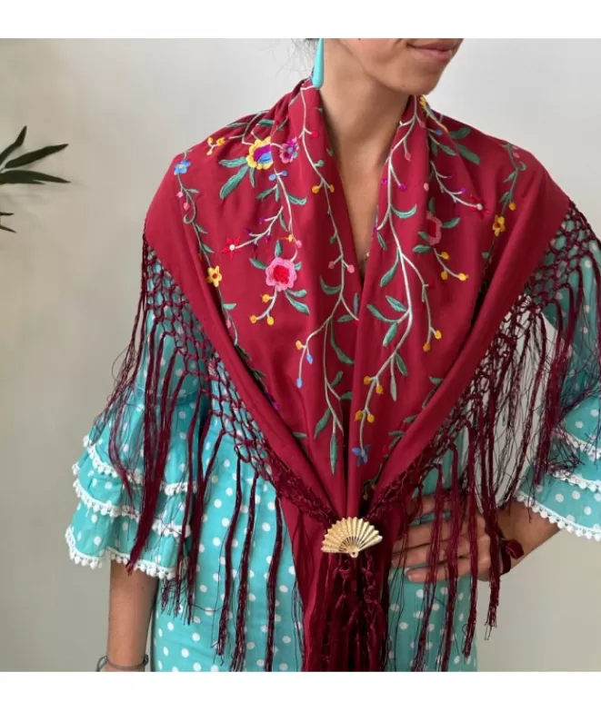 Mantones De Flamenca^Doña Sol Mantón Azucena Burdeos