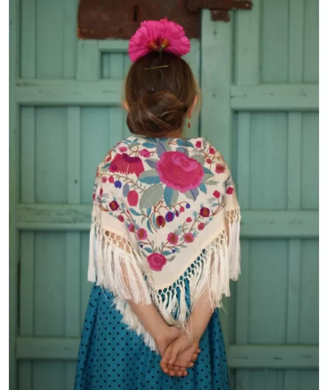 Mantones De Niña^Doña Sol Mantón Niña Lola Beis Flor Rosa