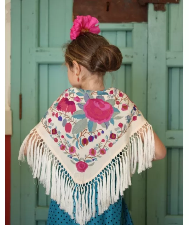 Mantones De Niña^Doña Sol Mantón Niña Lola Beis Flor Rosa