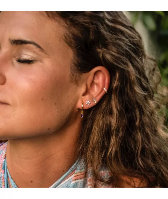 Pendientes Acabados En Oro^Doña Sol Pendientes Arito Circonitas Lila