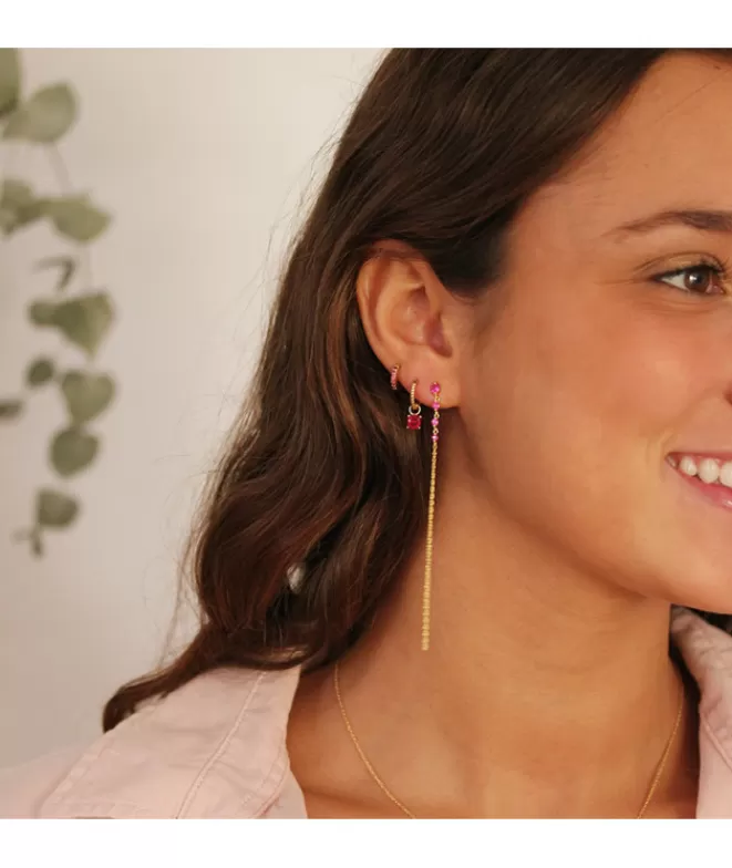 Pendientes Acabados En Oro^Doña Sol Pendientes Arito Circonitas Pink