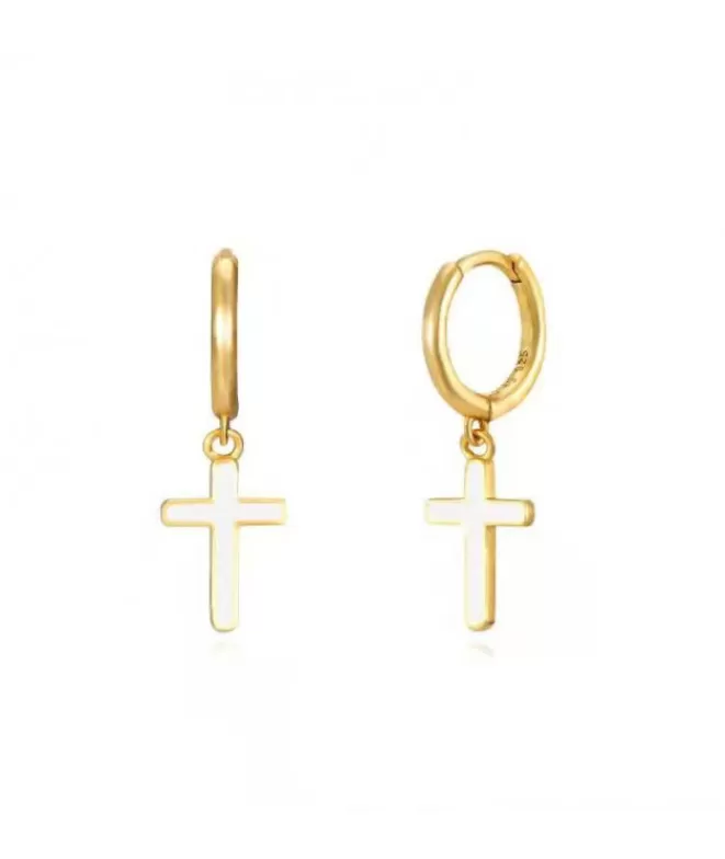 Joyas^Doña Sol Pendientes Aro Cruz White