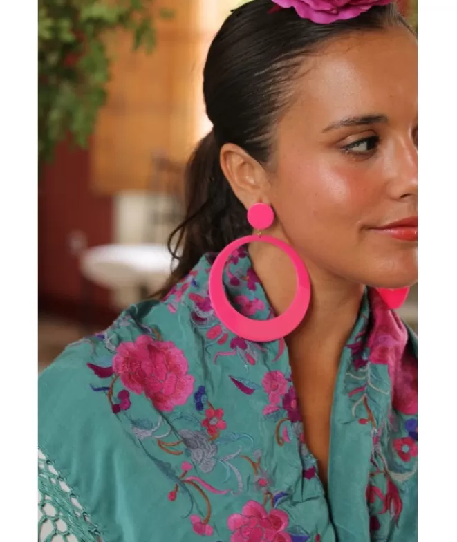 Pendientes De Flamenca^Doña Sol Pendientes Aro Flamenca Fucsia