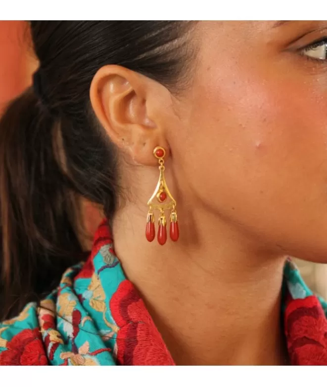 Pendientes De Flamenca^Doña Sol Pendientes Coral Tres Lágrimas