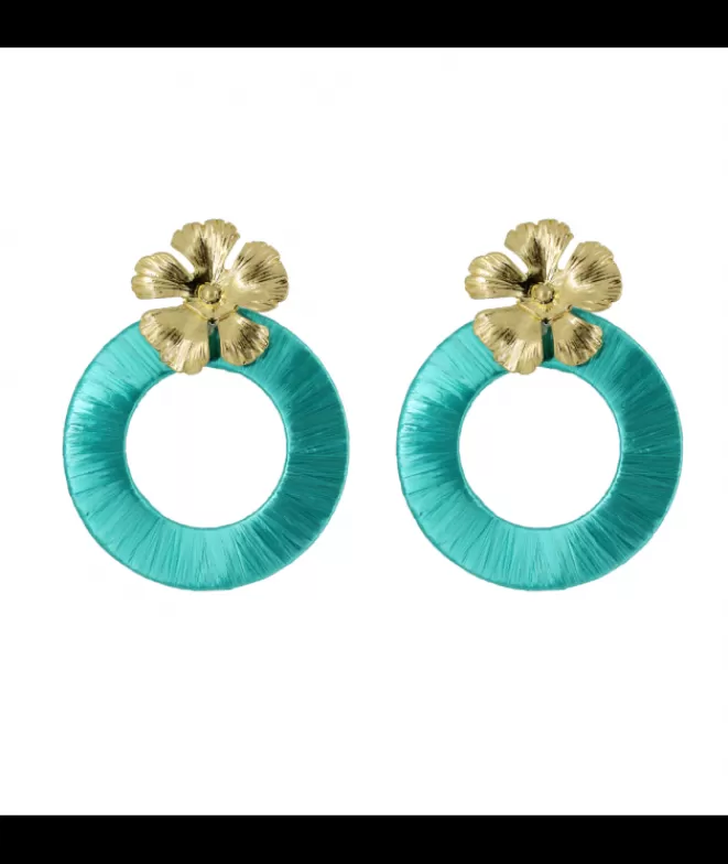 Pendientes De Flamenca | Pendientes Bisutería^Doña Sol Pendientes Flor Aro Hilo Azul