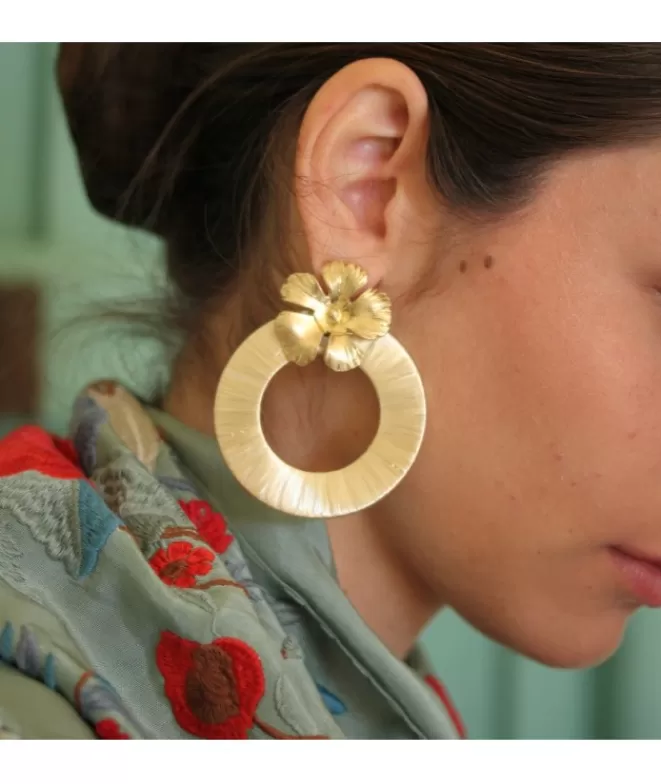 Pendientes De Flamenca | Pendientes Bisutería^Doña Sol Pendientes Flor Aro Hilo Beis
