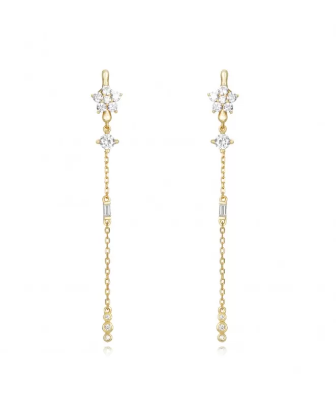 Pendientes Acabados En Oro^Doña Sol Pendientes Flor Cadena Bright