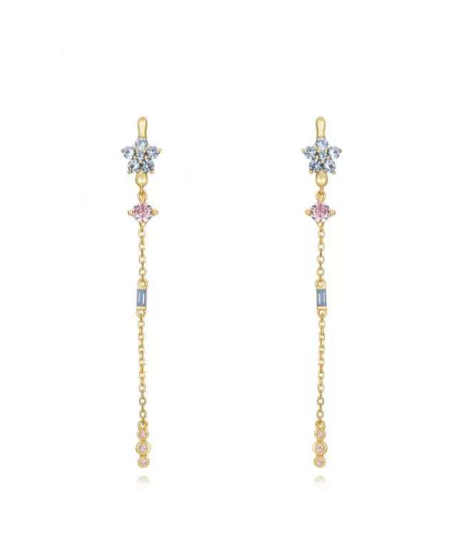 Pendientes Acabados En Oro^Doña Sol Pendientes Flor Cadena Multi
