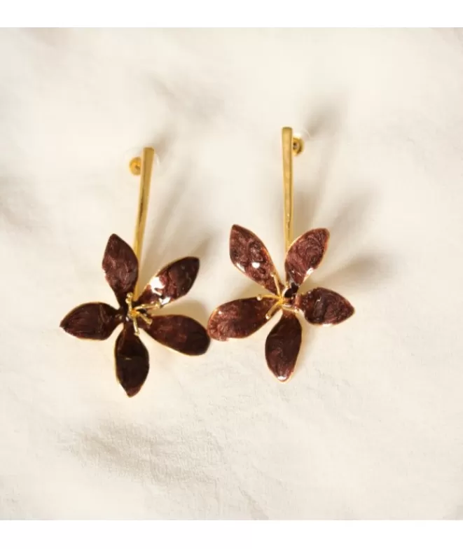 Pendientes Bisutería^Doña Sol Pendientes Jazmín Largo Esmaltado Marrón