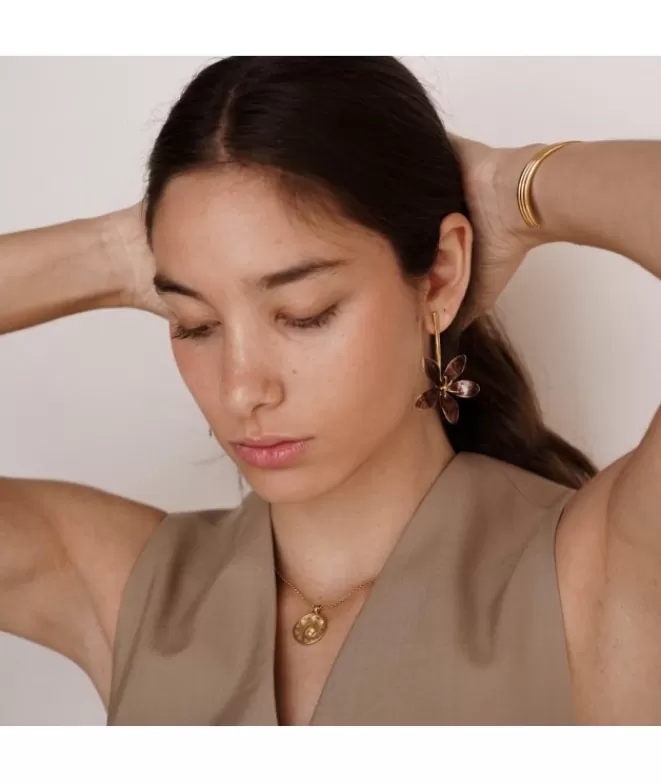 Pendientes Bisutería^Doña Sol Pendientes Jazmín Largo Esmaltado Marrón