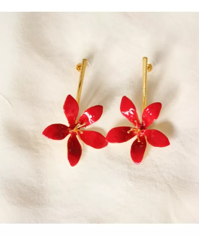 Pendientes Bisutería^Doña Sol Pendientes Jazmín Largo Esmaltado Rojo